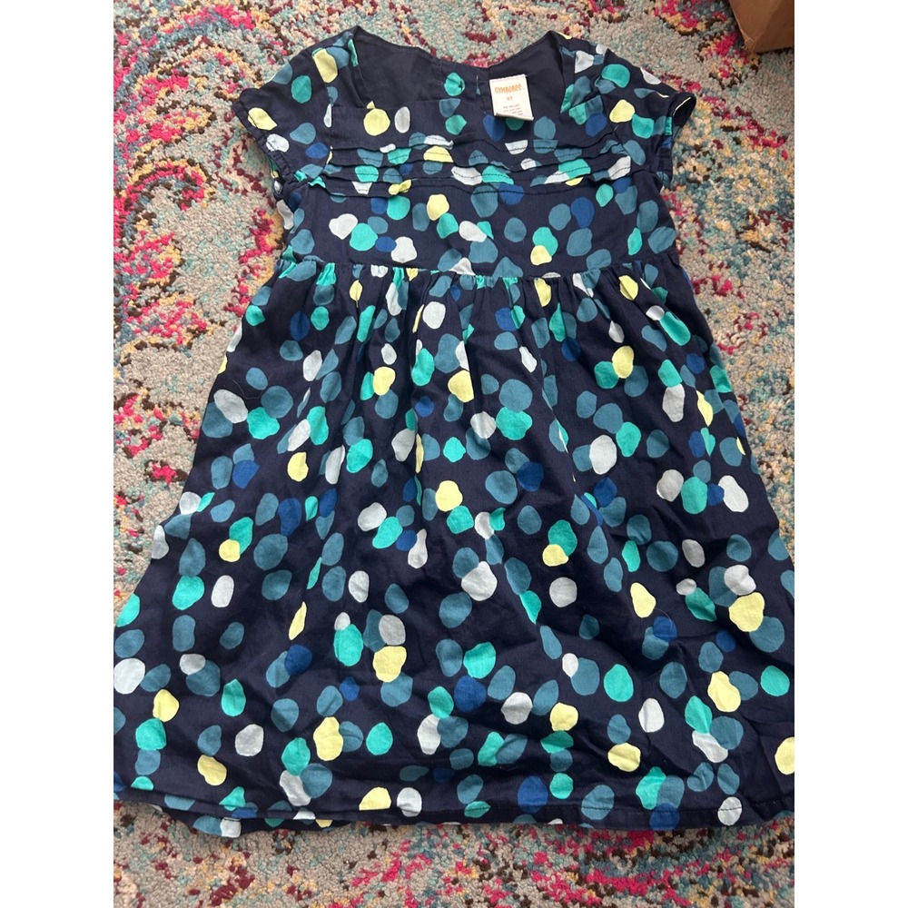 Gymboree Girls Navy Blue Polka Dot Cotton Dress 3T Pleated Chest bin B